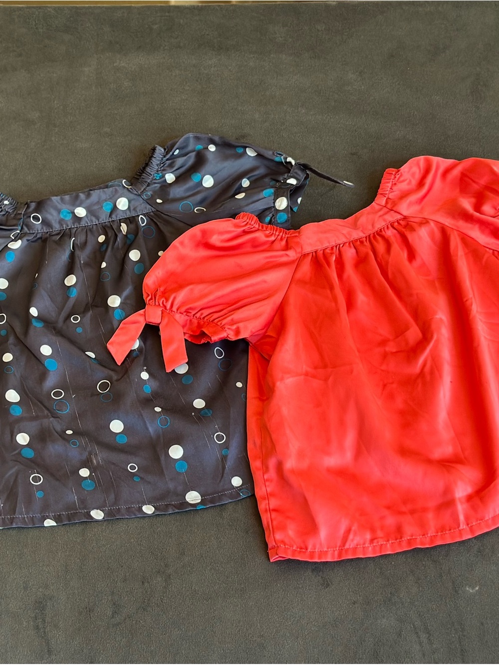 Girls Off-Shoulder Tops - Red and Navy Dot Styles
